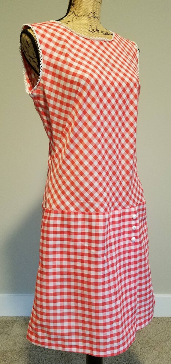 1960s Sears Red and White Checked Sleeveless Summ… - image 4