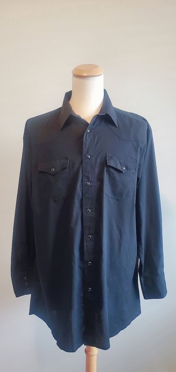 1980s / 1990s Wrangler Men's Black Western Shirt W