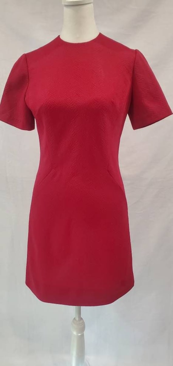 1960s Maroon Short Sleeve Mod Dress With Crew Neck