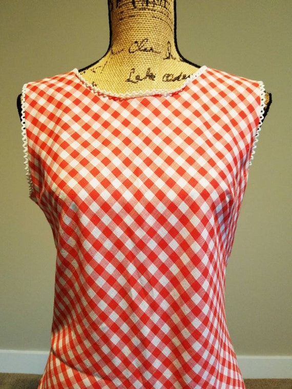 1960s Sears Red and White Checked Sleeveless Summ… - image 2