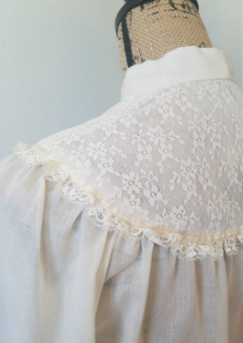 1970s Ivory Lace Yoked Sheer Blouse With Necktie / Boho / - Etsy