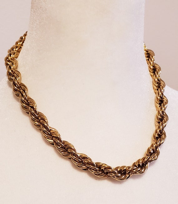 1980's Vintage Napier Gold Rope Chain Choker Sign… - image 3