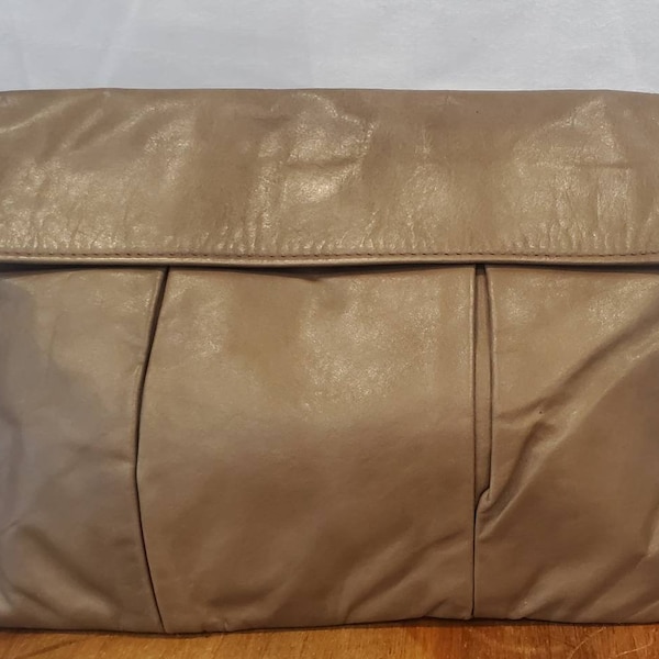 1970's /1980s Letisse Taupe Leather Clutch / Boho / Hippy Girl