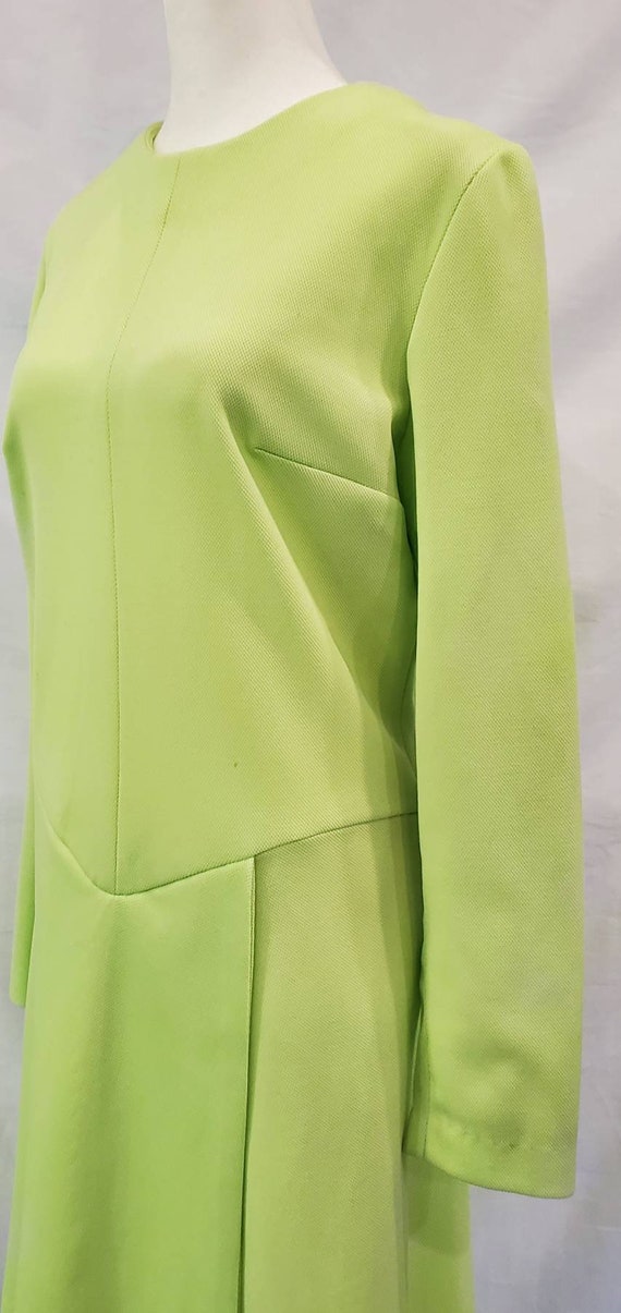 1960s Lime Green Polyester Long Sleeved Split Ski… - image 3