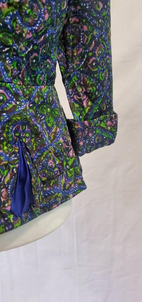 1950s Silk Turquoise Floral Paisley Print One But… - image 10