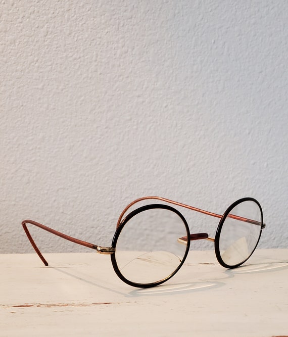 1920s Antique Bronze Metal Bifocal Eyeglasses / S… - image 2