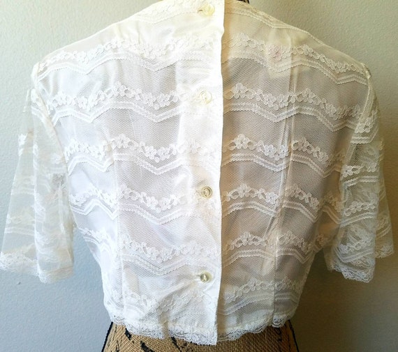 1950's Mode O'Day Ivory Lace Cropped Blouse With … - image 7