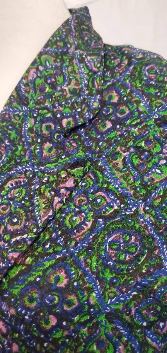 1950s Silk Turquoise Floral Paisley Print One But… - image 5