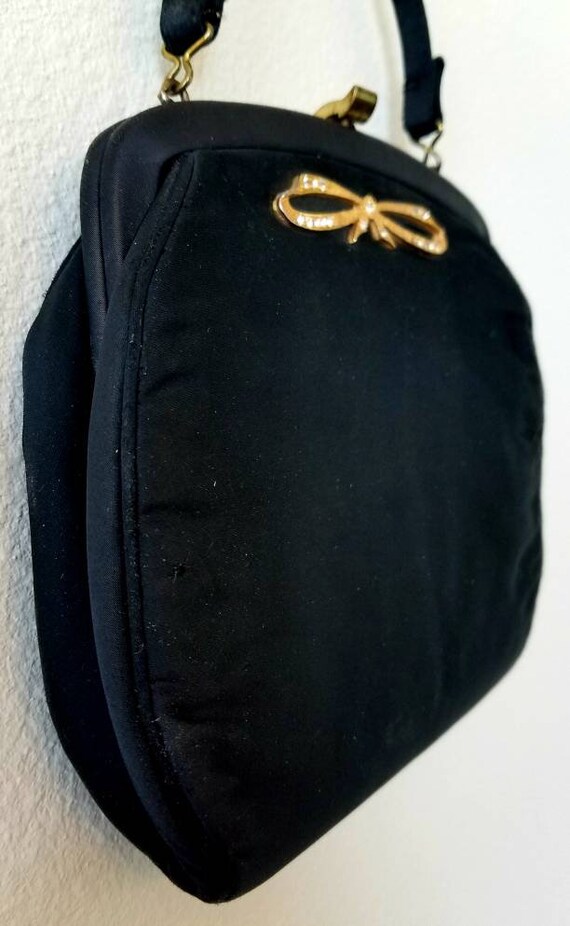 1950s Britemode Black Silk Evening Purse With Gol… - image 7