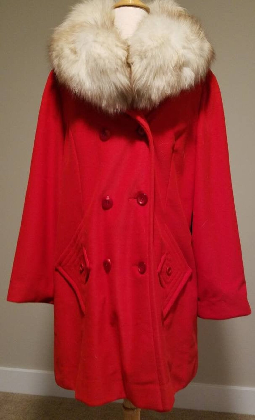 1970s Lady Rose Red Mod Coat With Rabbit Fur Collar / Mod / - Etsy