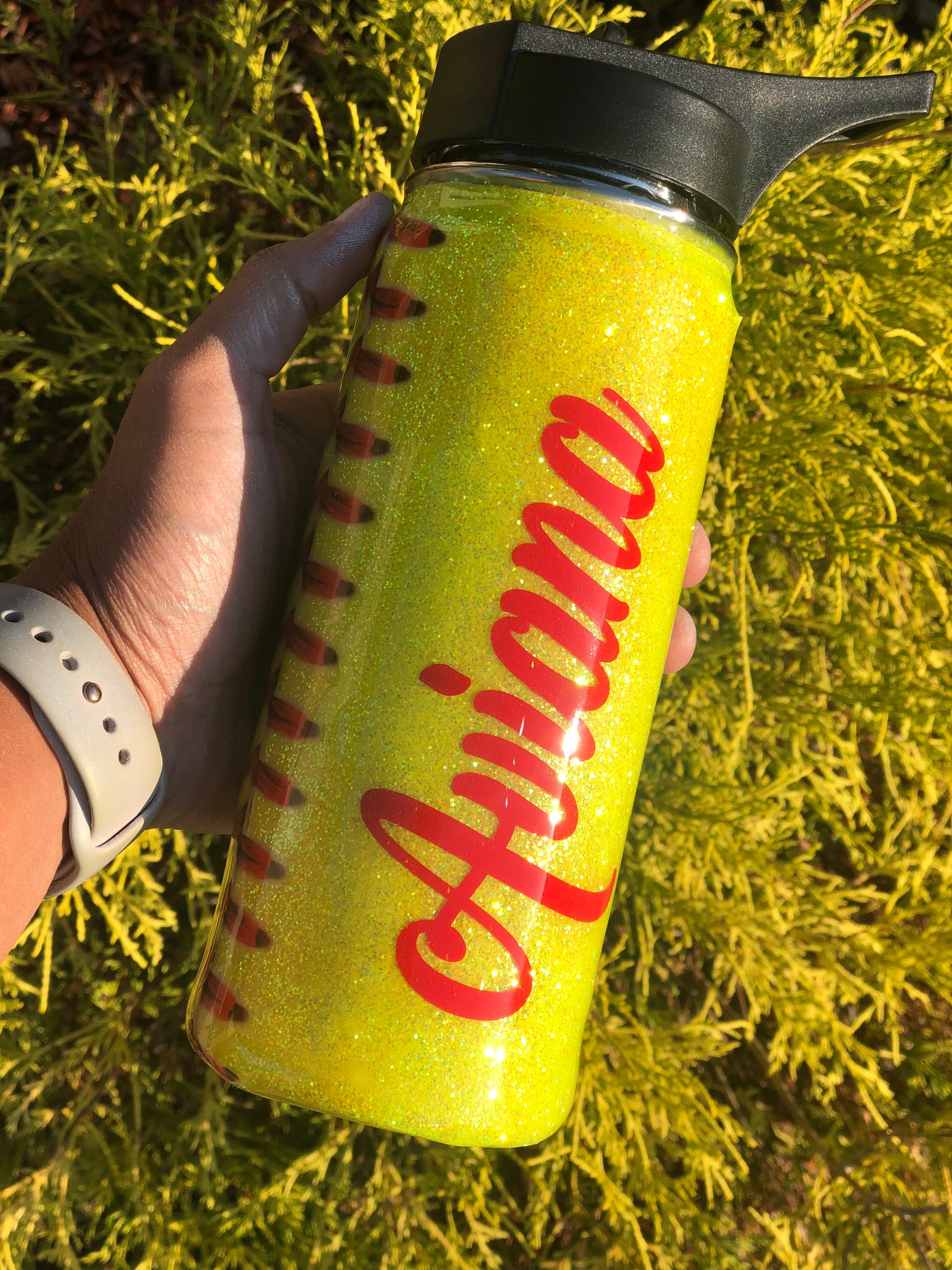 Glitter Softball tumbler water bottle personalized tumbler Etsy