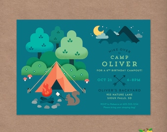 Camping Birthday Party Invitation - Backyard Campout - Printable Invitation
