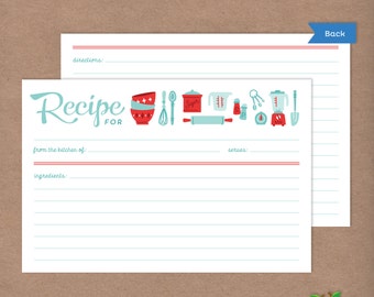 Printable Recipe Card // Retro Recipe Cooking Party // Red // Instant Download // Baking Chef Kitchen DIY