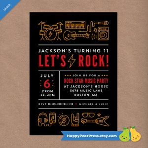 Rock Star Birthday Party Invitation // DIY Custom Printable Invite ...
