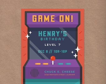 Arcade Printable Birthday Party Invitation // DIY Custom Printable Invite // Kids Party Invitation // Video Games Chuck E Cheese Gaming