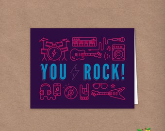 Carte de remerciement Rock Star // DIY Printable Folded Thank You Note // Violet // Téléchargement instantané // Rock and Roll Music Pop Star You Rock