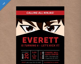 Ninja Birthday Party Invitation // DIY Custom Printable Invite // Kids Teens // Ninja Warrior Karate Martial Arts Tae Kwon Do