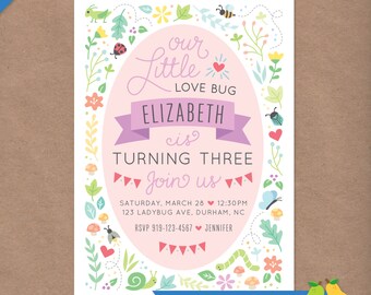 Love Bug Printable Birthday Party Invitation (any age) // DIY Custom Printable Invite // Kids Party Invitation // Ladybug Bee Butterfly Bugs