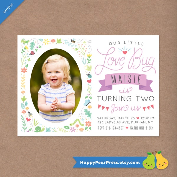 Love Bug Printable Photo Birthday Party Invitation (any age)