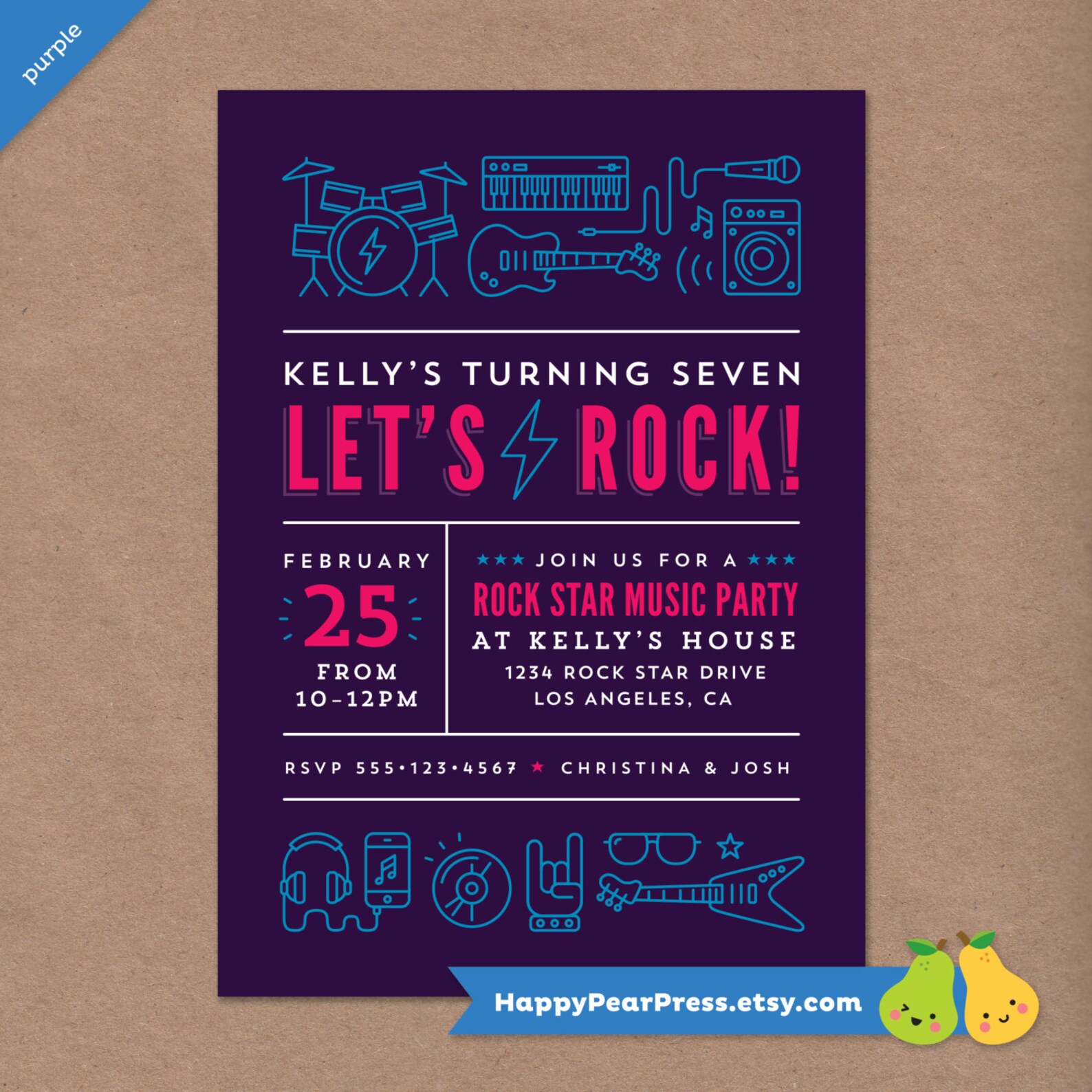 Rock Star Birthday Party Invitation // DIY Custom Printable Invite ...