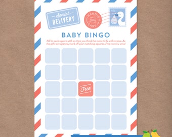 Baby Shower Bingo // Baby on the Way // Special Delivery // DIY Printable Baby Shower Game (Blue & Red) // Instant Download