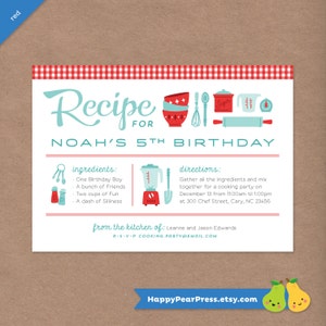 Cooking Party Printable Birthday Invitation // Retro Recipe Card // DIY Custom Printable Invite // Kids Party // Baking Chef Kitchen