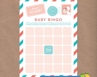 Baby Shower Bingo // Baby on the Way // Special Delivery // DIY Printable Baby Shower Game (Pink & Teal) // Instant Download