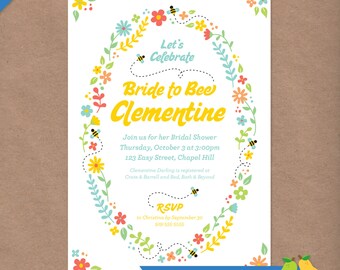 Invitation imprimable à la douche nuptiale // Bride to Bee // DIY Custom Printable Invite // Honeybee Floral Botanicals