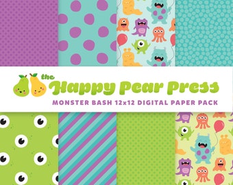 Monster Bash Digital Paper Pack Instant Download - Patterned Backgrounds for Scrapbooking and Paper Crafts