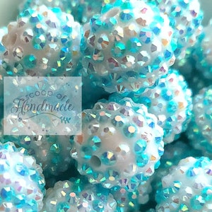 20mm Aqua and White Rhinestone Chunky Bubblegum Beads Mix • Acrylic Rhinestone Beads • 20mm Beads • 20mm Bubblegum Beads • Bulk Beads