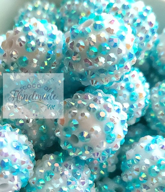 20mm Aqua and White Rhinestone Chunky Bubblegum Beads Mix • Acrylic Rhinestone Beads • 20mm Beads • 20mm Bubblegum Beads • Bulk Beads