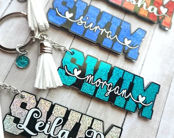 Personalized Swim Keychain • Swimmer Keychain • Swim Gift • Swim Bag Tag • Swimmer