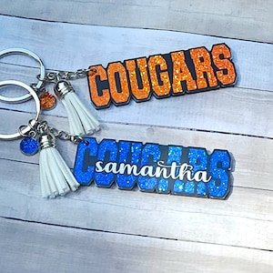 Personalized Cougars Keychain • School Pride Keychain • School Mascot Gift • Cougars Bag Tag • Student Gift • Teacher Gift • Sports Team