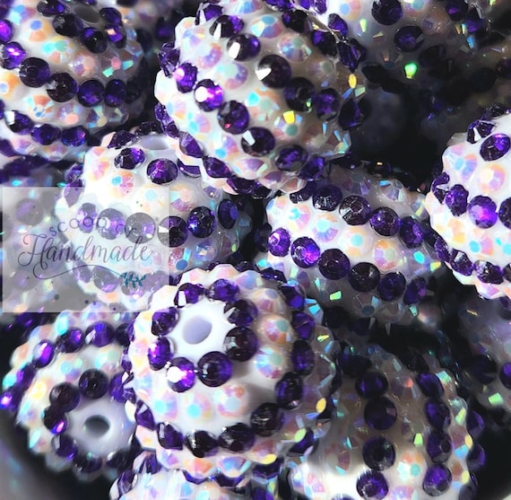 20mm Purple and White Rhinestone Chunky Bubblegum Beads Mix • Acrylic Rhinestone Beads • 20mm Beads • 20mm Bubblegum Beads • Bulk Beads