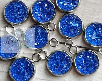 10 Blue Faux Druzy Charms 8mm • 8mm Cabachons • Druzy Cabachons • Glitter Charms • Druzy Pendant