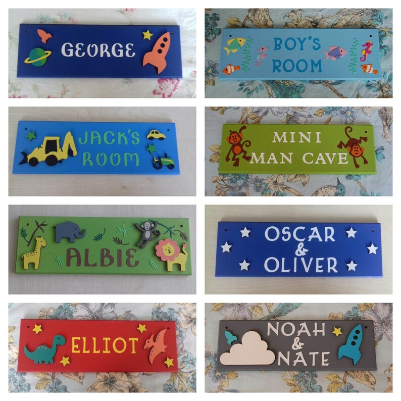 Boys Personalised Bedroom Door Name Plaques Name Sign Any Name Names Digger Space Dinosaur Football Jungle Nursery Decor Boys