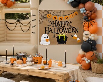 Halloween Banner 4ft x 3ft | Custom Happy Halloween Party Banner | Handmade Kraft Halloween Backdrop | Spooky Cute Party Decor