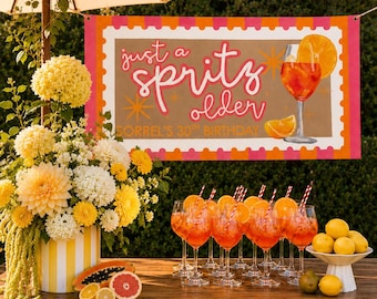 Hand Painted “Just a Spritz Older” Banner | 6ft x 3ft Italian Summer Birthday Sign | Custom Cocktail Party Backdrop