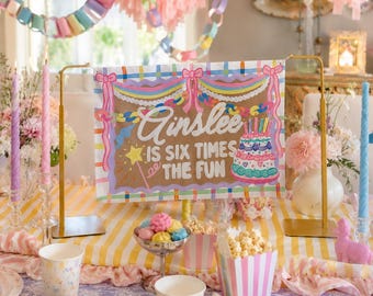 Custom Mini Birthday Banner | Personalized Party Banner | Small Tabletop Birthday Sign | Girls Birthday Party