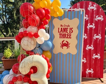 Oh Crab Vertical Kraft Banner | Crab Birthday Party Decor | Coastal Birthday Backdrop | 29x68 Custom Party Banner