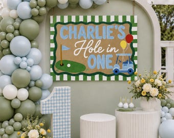 Hole in One Birthday Banner | Golf First Birthday Banner | Personalized Kraft Paper Birthday Banner | Golf Party Backdrop