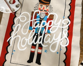 Hand-Painted Nutcracker Holiday Canvas Banner