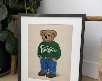 Custom Hand Painted Teddy Bear Art | Personalized Sports Team Nursery Decor | Kids Room Wall Art | Unique Baby Shower Gift