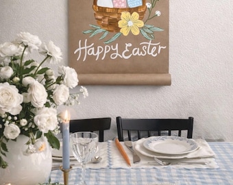 Easter Banner Scroll 21x28 | Happy Easter Wall Decor | Handmade Kraft Paper Sign | Spring Cottage Decor | Easter Basket Wall Hanging