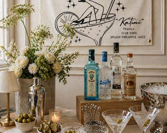Custom Martini Bar Banner | Personalized Birthday Cocktail Sign | "She's a Tini Bit Older" Party Canvas
