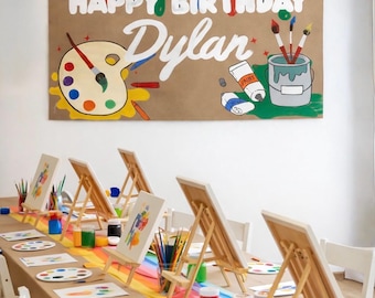 Happy Birthday Paint Party Banner | Art Birthday Banner | Kids Paint Party Decor | Personalized Birthday Banner | Art Party Decoration | 48x