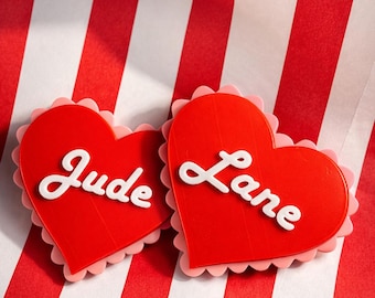 Personalized 3D Printed Heart with Scalloped Edge | Custom Name Heart Tag | Valentine Gift Tag | Table Setting Decor | Custom Size