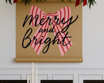 Hand Painted Merry & Bright Kraft Paper Scroll