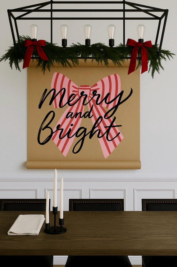 Hand Painted Merry & Bright Kraft Paper Scroll