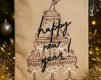 Happy New Year Champagne Tower Banner – 21” x 28” Canvas Wall Hanging | NYE Party Decor | Elegant New Year’s Eve Decoration